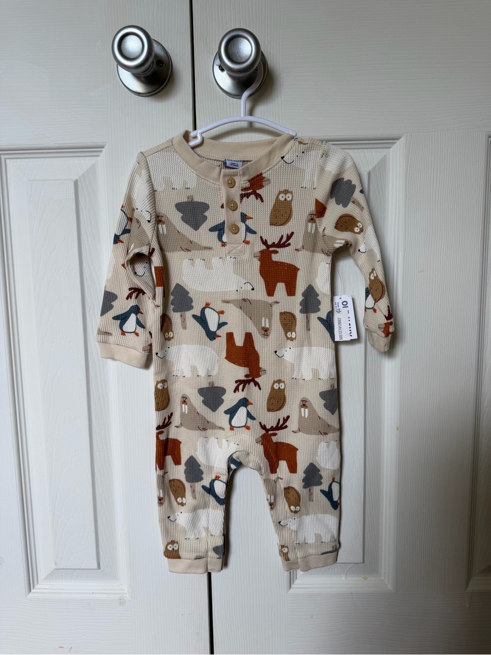 Old Navy Beige Woodland Animal Long-Sleeve One-Piece